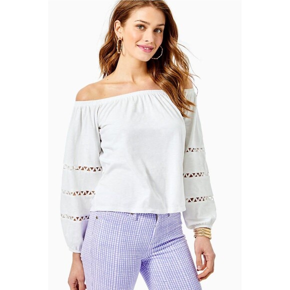 Lilly Pulitzer Tops - Lilly Pulitzer Katt Off-The-Shoulder Blouse Top Resort Cutout Lace S 252291